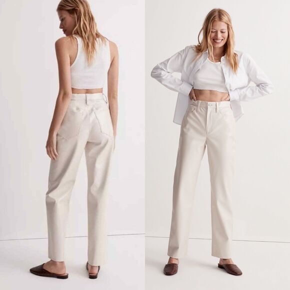 Madewell Pants - Madewell Size 32 The Perfect Vintage Faux Leather Straight Leg Pants Linen Cream